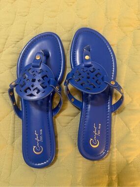 Source Unknown Royal Blue Cutout Medallion Slide Sandals